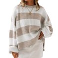 thumbnail image 2 of Womens Long Sleeve Oversized Striped Crew Neck Loose Fit Knitted Sweaters, S, 2 of 7