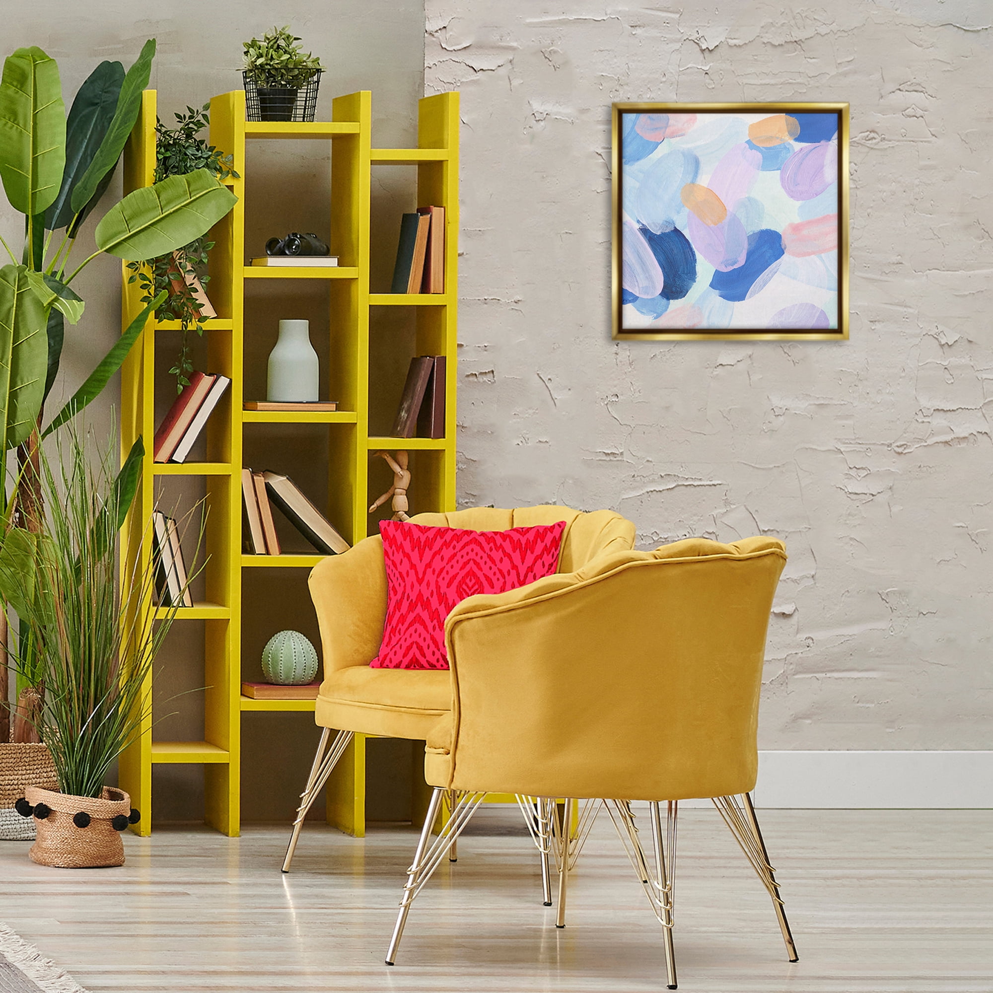 Stupell Industries Oblong Shapes Pattern Abstract Painting Gold Floater Framed Canvas Art Print Wall Art, 18 x 18