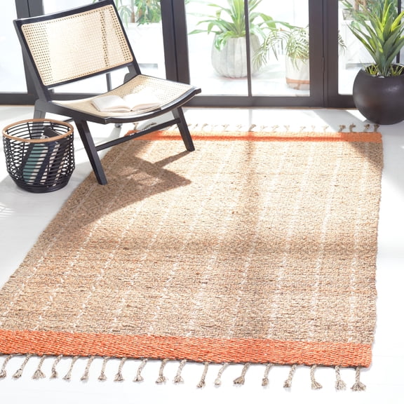 SAFAVIEH Cape Cod Kristen Distressed Area Rug, Orange/Natural, 5' x 8'