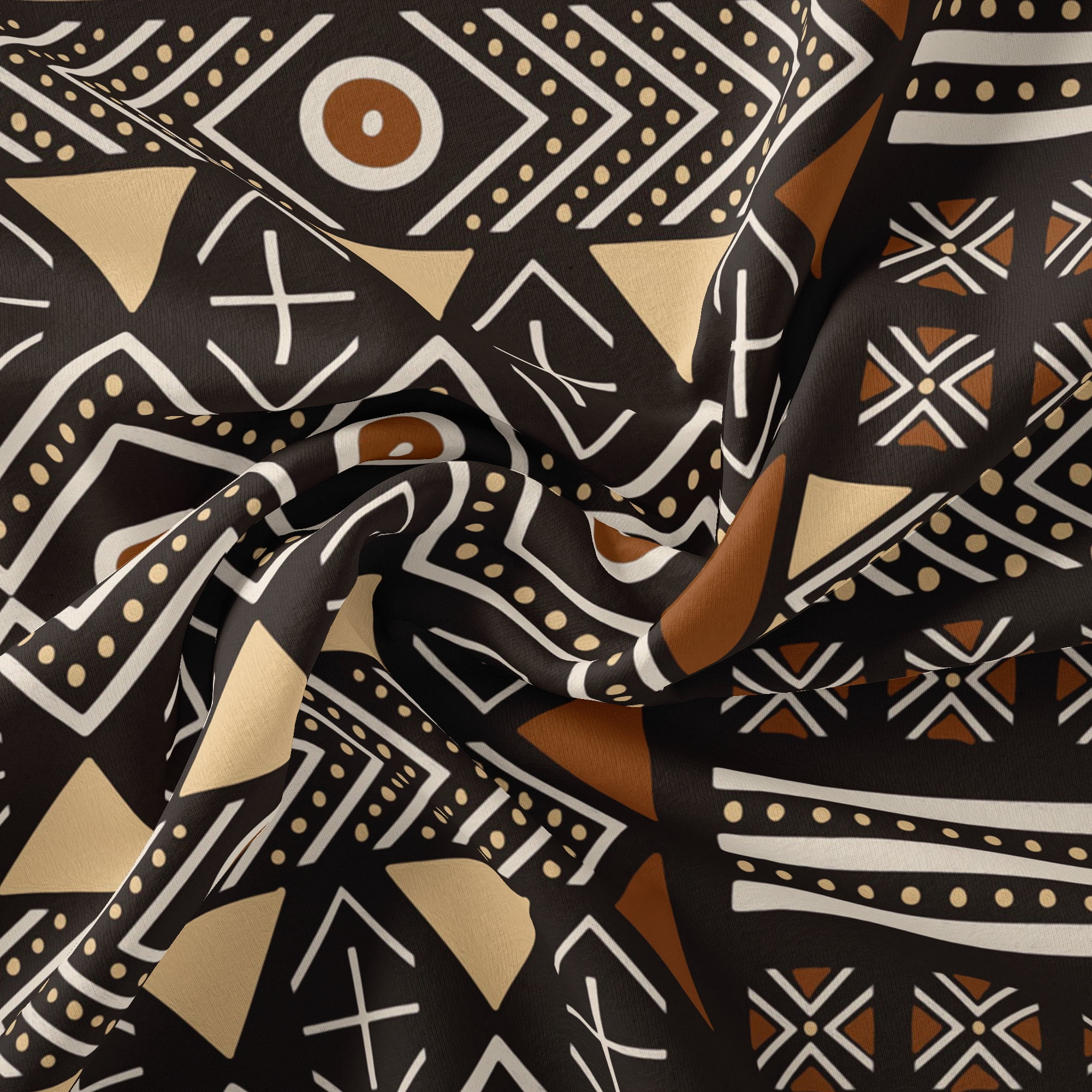 1 Yard 100% Cotton African Mudcloth 1, Black, 44" Wide for Quilting & Sewing by David Textiles