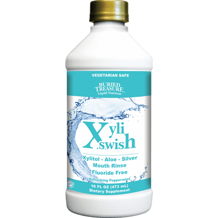 Buried Treasure Xyli Swish All Natural Mouth Rinse Fluoride Free with Xylitol, Aloe and Silver with Natural Peppermint Flavor 16