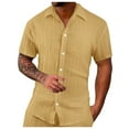 thumbnail image 2 of Gyexs Mens Short Sleeve Shirts Button Down Yellow Breathable Cotton Shirts Comfortable Classic Fit Tshirt Holiday Men's Clothing, Size XL, 2 of 5