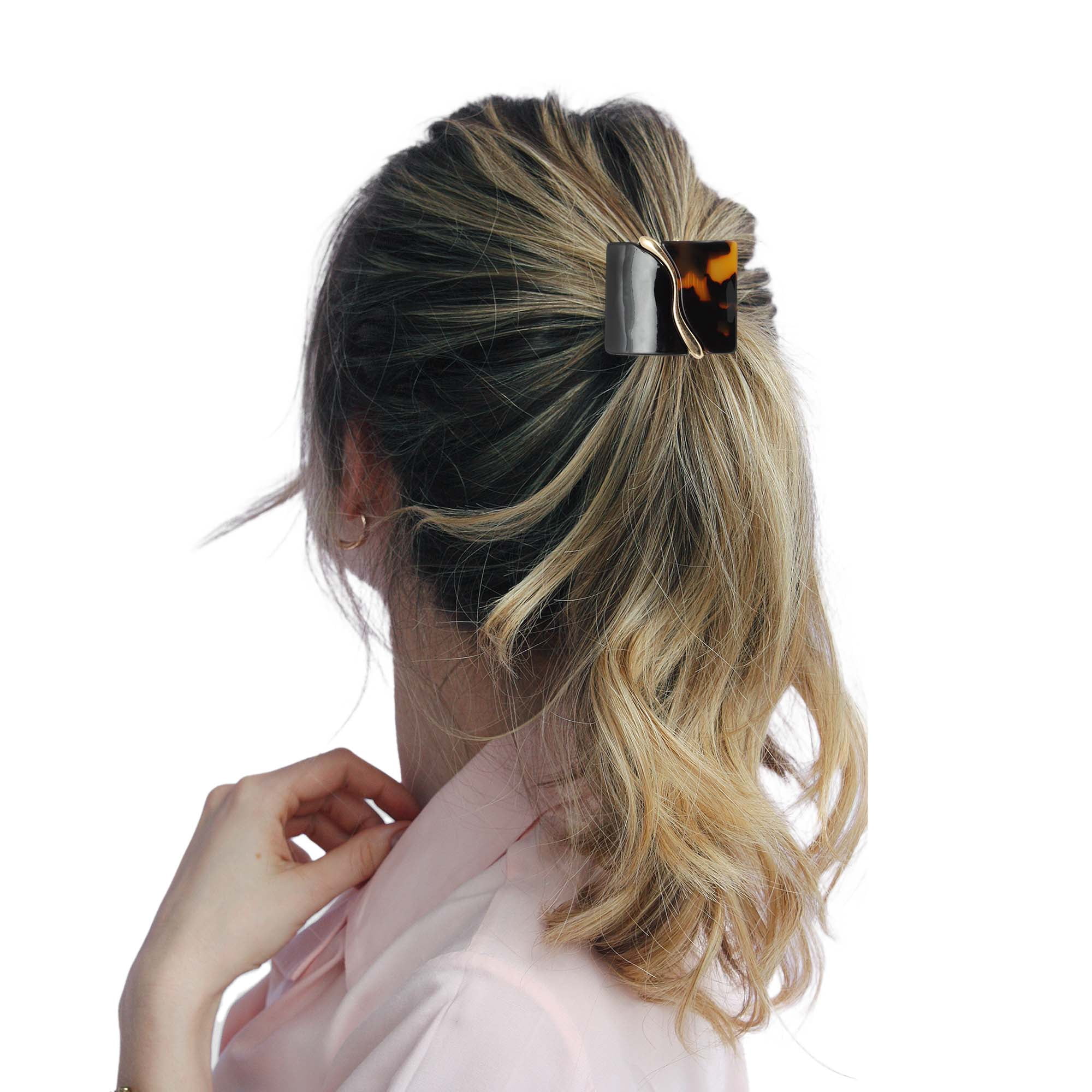 Unique Bargains Splicing Ponytail Buckle Hair Clip for Women 1 Pc Yellow, Black