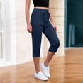 thumbnail image 5 of QATAINLAV Womens Cargo Capri Pants Drawstring Elastic Waist Slim Fit Capris Solid Casual Hiking Workout Cropped Trousers with Pockets, Navy, XXL, 5 of 7