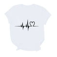 thumbnail image 4 of XEGLSBU T Shirts for Women Cotton V Neck Casual Solid Color With Electrocardiogram Print Round Neck Short Sleeve Lover's Clothes Girl White Size M, 4 of 9