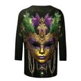 thumbnail image 4 of Cadancy Mardi Gras Shirts for Women Plus Size 3/4 Sleeve Pullover Holiday Tunic Tops Crewneck Trendy Mask Print Rave Party Carnival Tees Outfits, 4 of 5