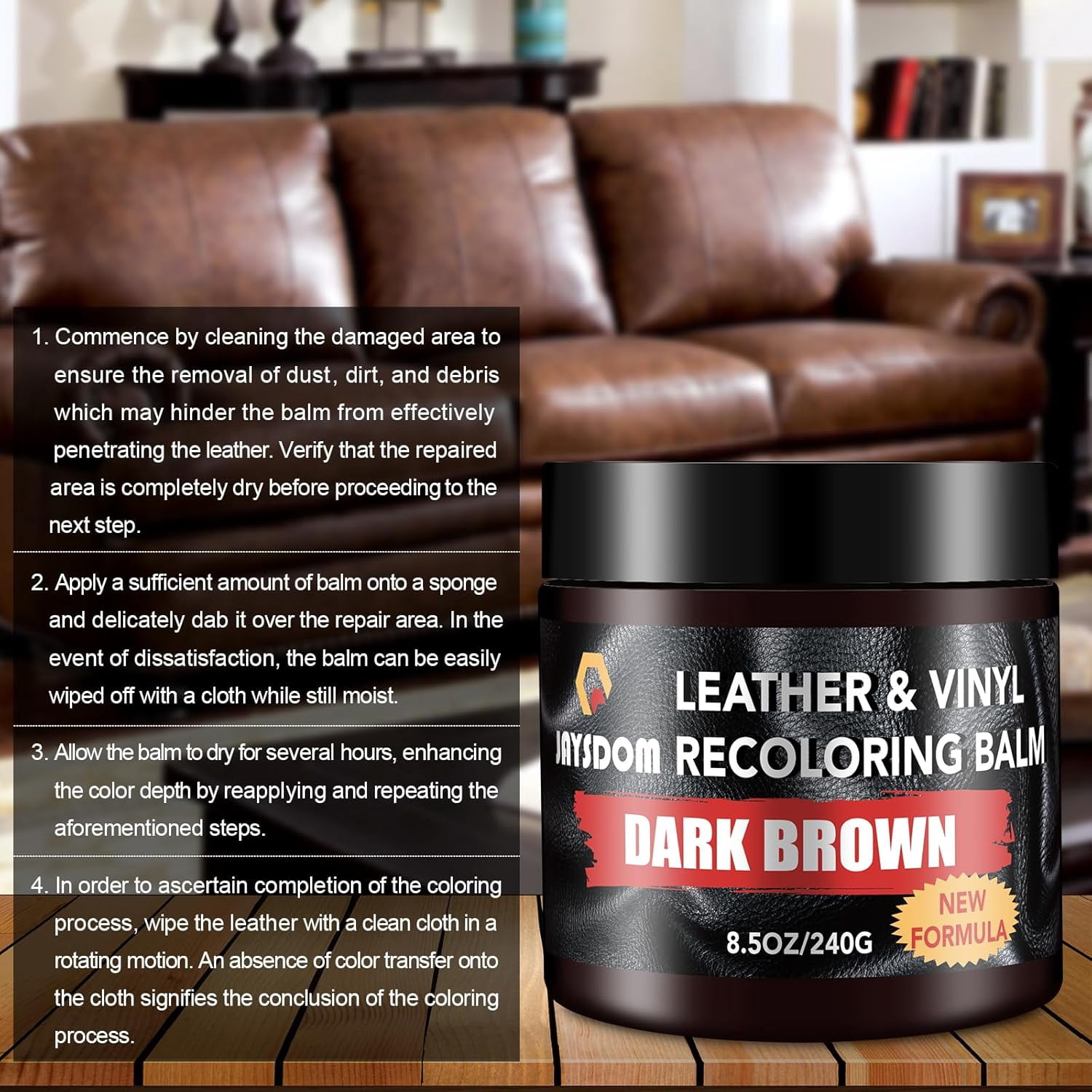 JJEAN-Leather Recoloring Balm, Leather Repair Kit, Leather Dye, Leather Color Restorer, Leather Scratch Remover, Leather Couch Paint, Repair, Leather Scratch Repair, Leather Restorer(Dark Brown)