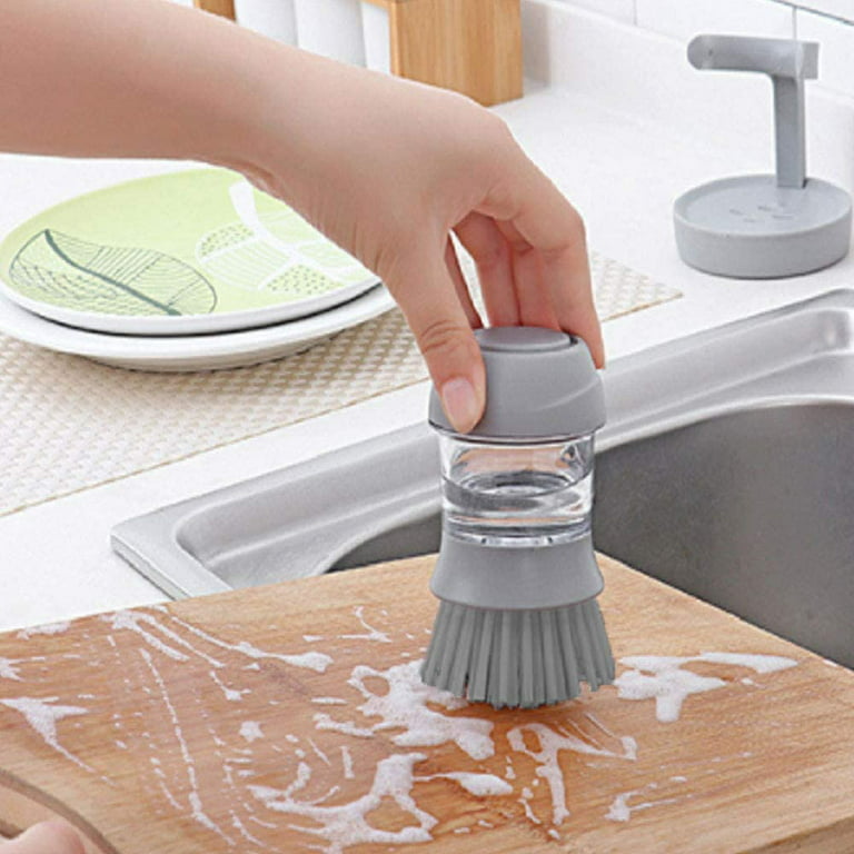 Kitchen Soap Dispensing Palm Brush,Liquid Adding Brush,Dish Scrub Brush for  Dishes Pot Pan Kitchen Sink Scrubbing 3 PCS (Pink,Green,Blue) (MN-9681)