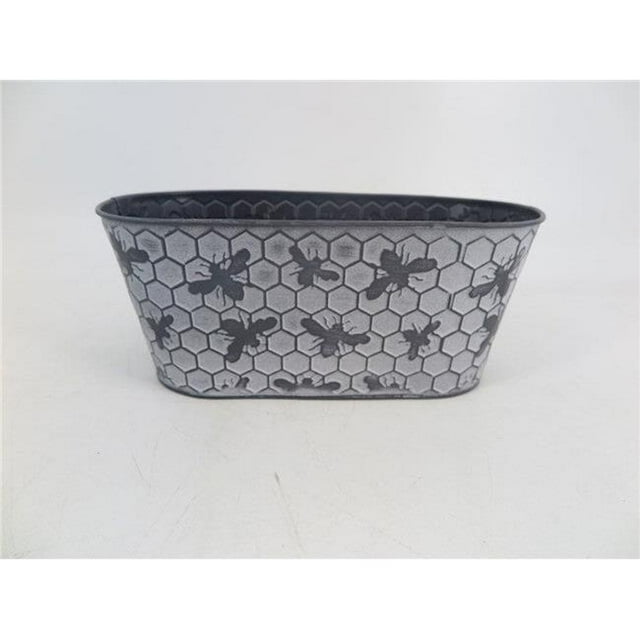 Black Bees on White Washed Honey Comb Pattern Metal Planter