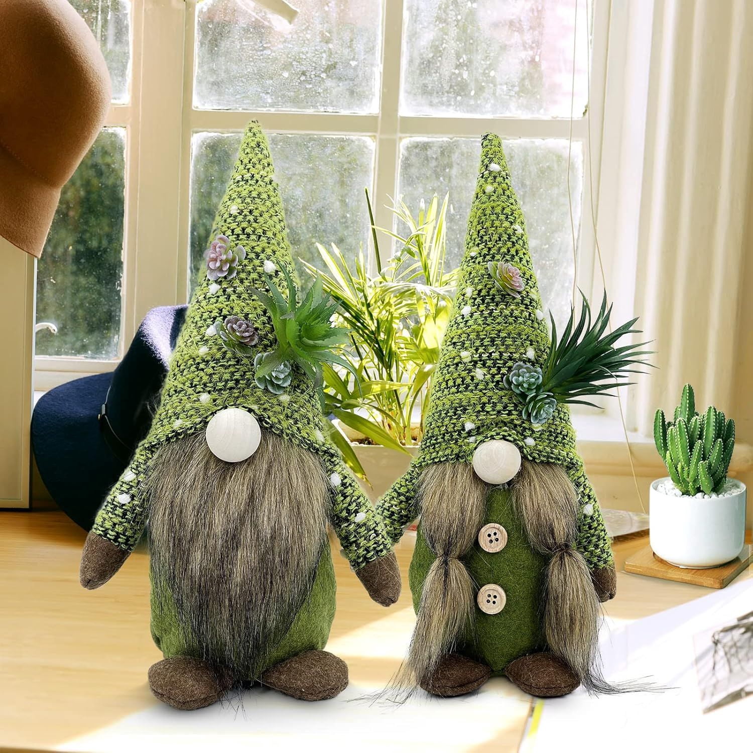 Set of 3 Hocus Pocus Witch Gnomes with Brooms for Rustic Halloween Decor