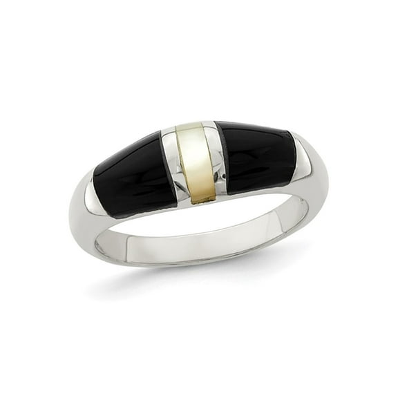 Gem & Harmony White Mother of Pearl and Onyx Ring in Sterling Silver for Women