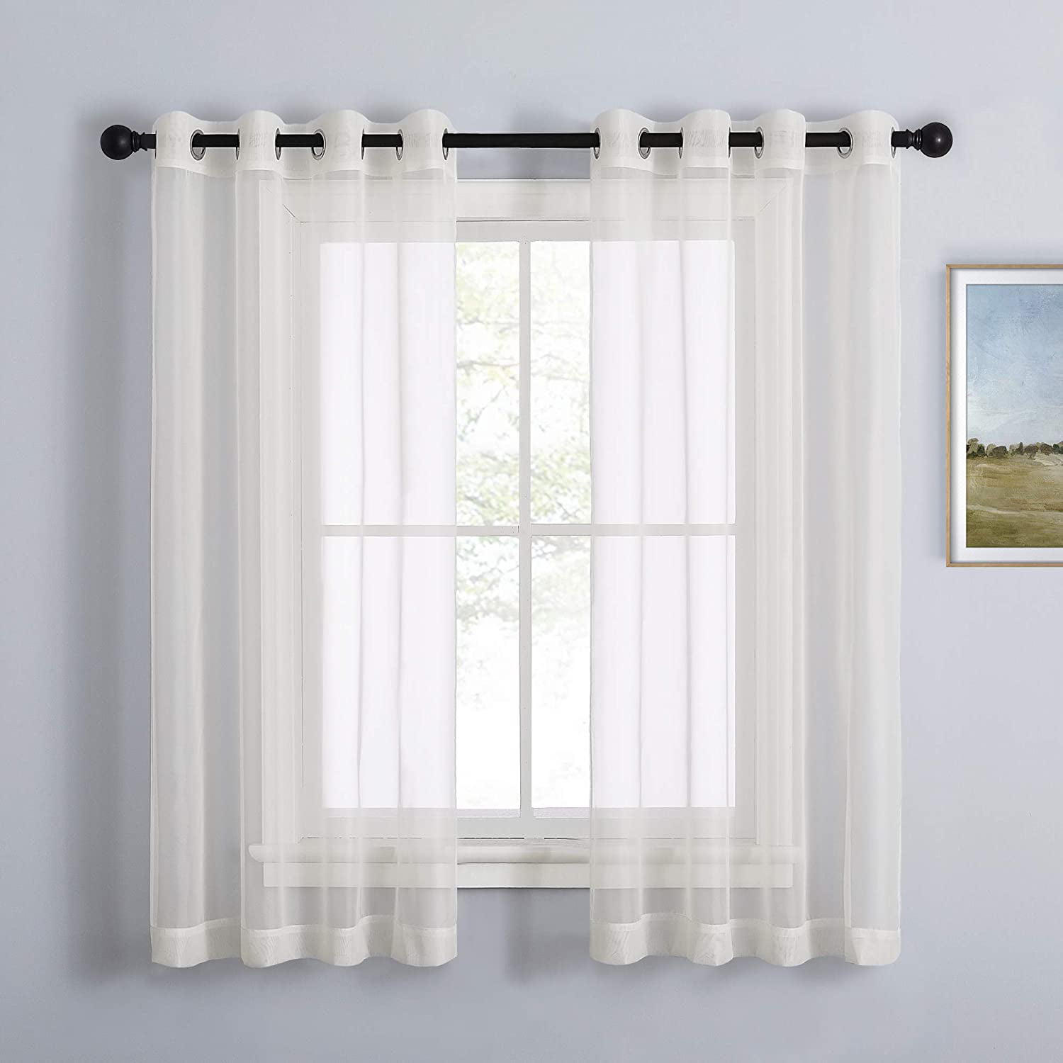 Grommet Living Room Curtain Panels, Sheer White Curtains 63 Long