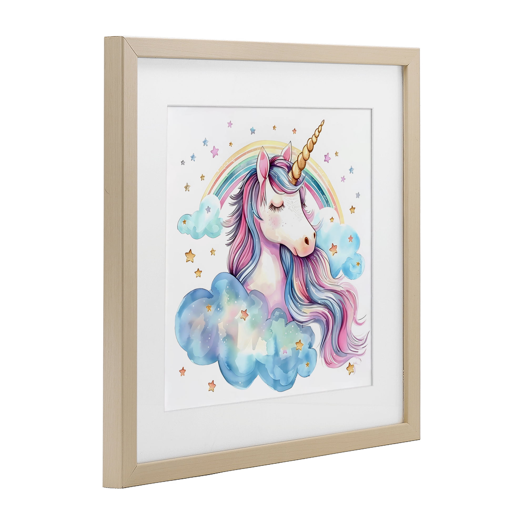 Stupell Industries Cute Happy Unicorn & Rainbow Birch Framed Print Under Glass, design by Creative Studio