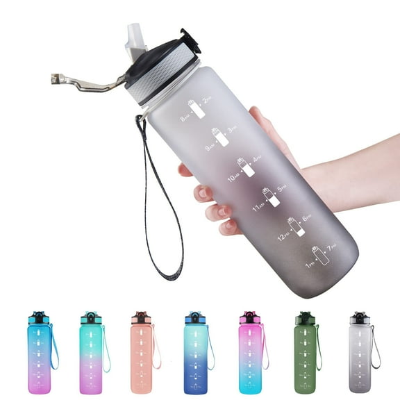 32 oz Water Bottle with Time Marker, Carry Strap, Leak-Proof Tritan, Ensure You Drink Enough Water for Fitness, Gym, Camping, Outdoor Sports(green/black)