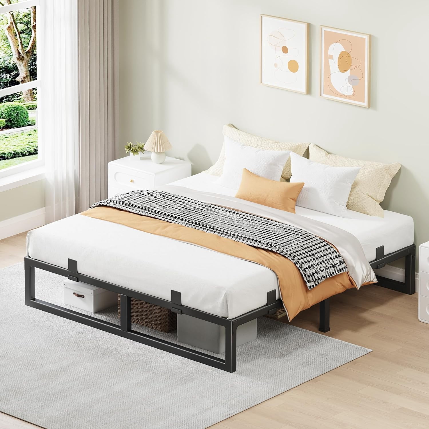 12-Inch Queen Size Metal Platform Bed Frame with Squeak-Free U-Slot Design, 3500 lbs Capacity, Under Bed Storage, Black
