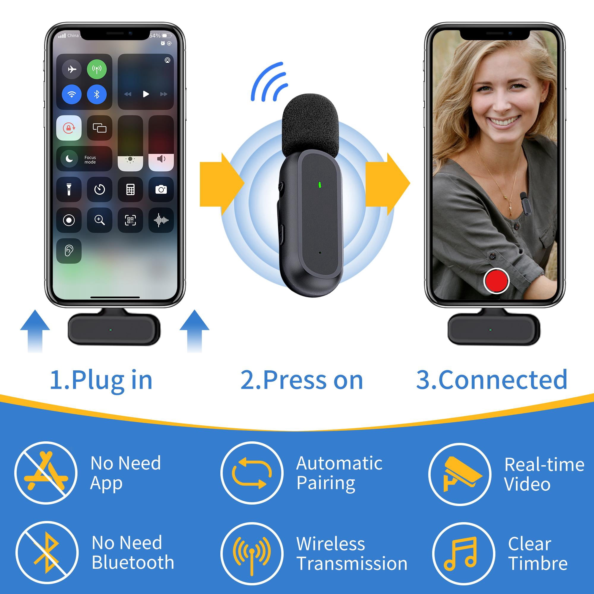2 Pack Professional Wireless Lavalier Microphone for iPhone iPad Android with Charging Case Noise Reduction Plug-Play Clip on Lapel Mic for Vlogging, YouTube, Interview, Live Streaming