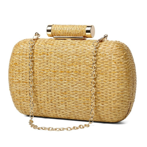 Bolso Mano Paja para Mujer Con Correa Cadena Bolso Diario Verano para Mujer (dorado)