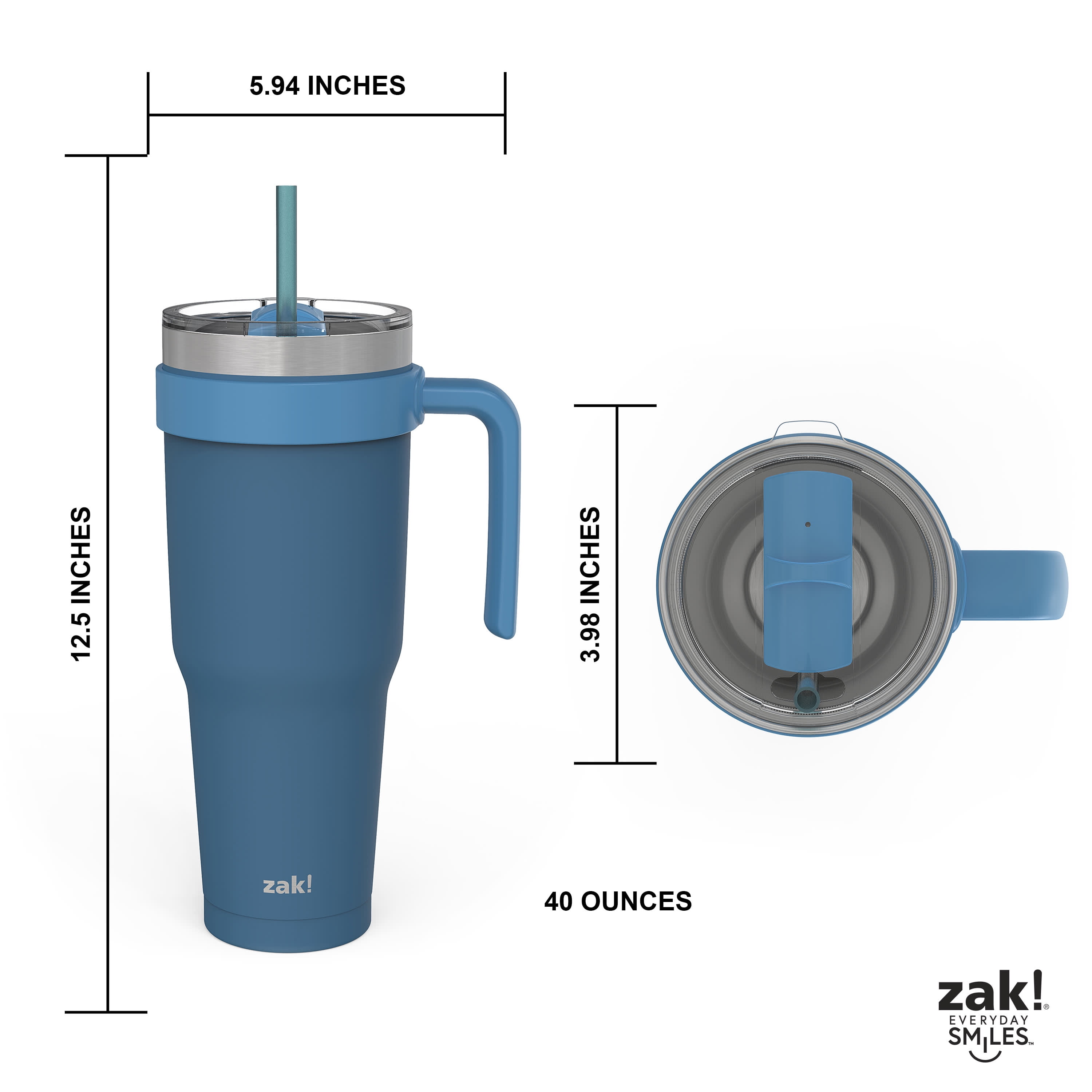 Zak Designs 40 Ounce Antimicrobial Stainless Steel Water Bottle, Bluebell 