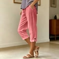 thumbnail image 2 of Shadoumai Capri Pants for Women Summer Casual Cropped Linen Pants Pull on Elastic Waist Side Pockets Bottoms Button Hem Trousers, 2 of 6