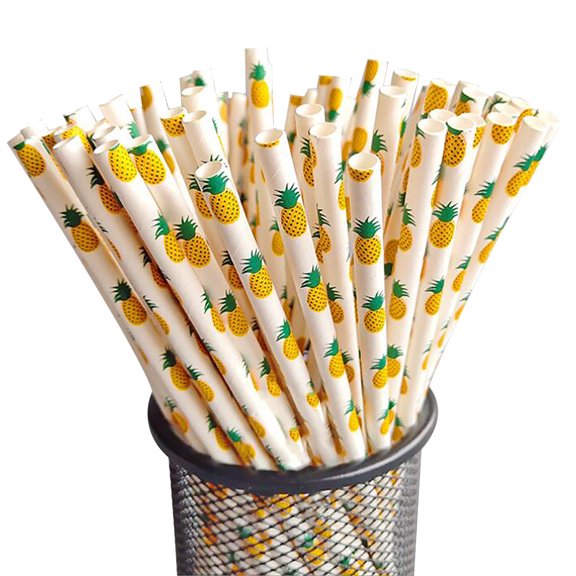 Gallickan Paper Straws, Disposable Fruit Pattern Straws 100 Pack Biodegradable, Durable and Eco friendly - Paper Straws for Drinking and Crafts, C