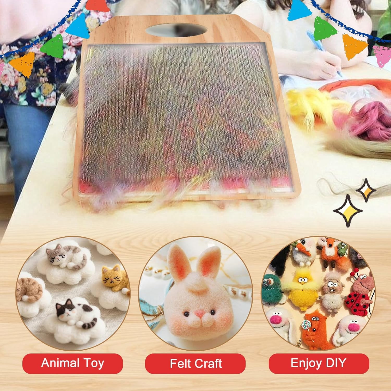 Wool Blending Board Carding Brush Set, Fiber Blending Board with 1pcs Wool Brush 2pcs Wood Craft Sticks for Mix Colors, Organize Wool Fibers(wwx)
