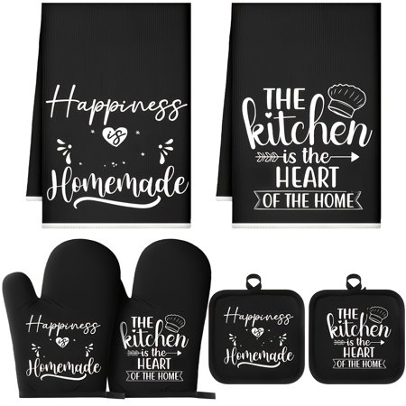 Complete 6-piece farmhouse kitchen set includes dish towels pot holders and oven mitts to fully meet your daily baking cooking and cleaning needs.