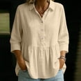 thumbnail image 5 of Edvintorg Summer Tops for Women Cotton And Linen Turndown Collar 3/4 Sleeve Casual Loose Shirts with Button Women's Blouses Beige S, 5 of 6