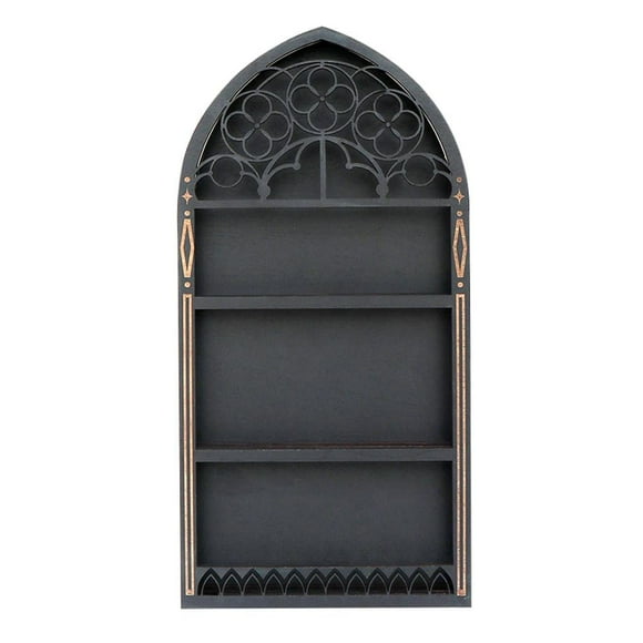 Gothic Window Crystal Shelf Display for Wall,Wall Mounted Floating Shelves Old Church Window Crystal Wall Shelf,Wall Hanging Gothic Boho Black Essential Oil Shelf N2U5