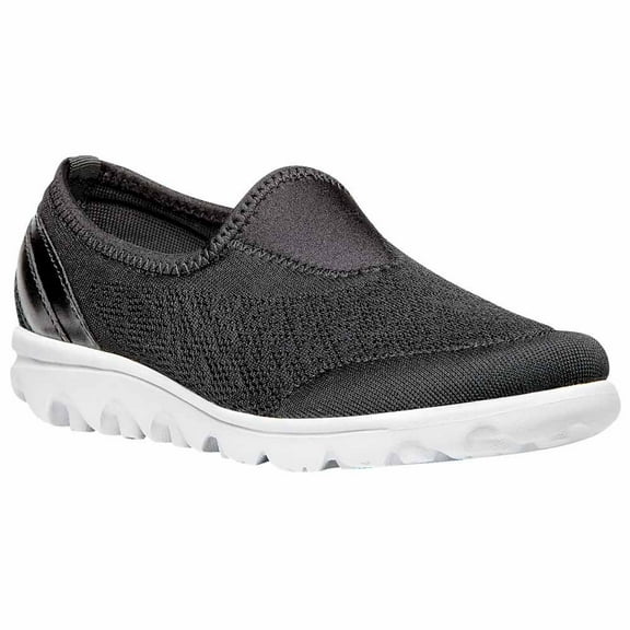 propet women's travelactiv slip on fashion sneaker, black, 10 2e us