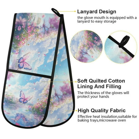 

BZSMCE Oven Mitts Butterfly Spring Creative Pattern Resistant Kitchen Gloves