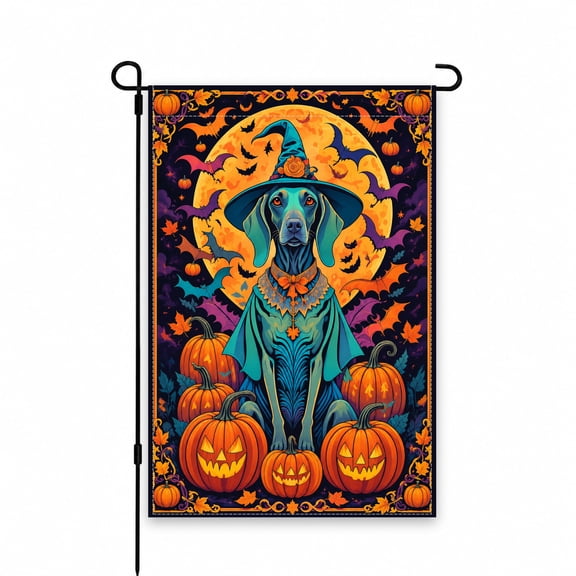 Halloween Dog Garden Flag 12x18 Inch - Witch Hat, Pumpkins, Bats Design - Perfect for Yard, Lawn, Patio, Porch Decor - Spooky Outdoor Decoration