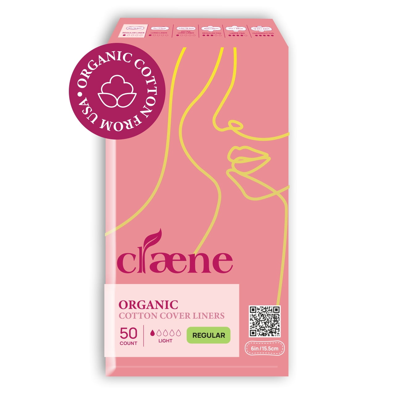 Claene Organic Cotton Panty Liners, Unscented, Thin, CrueltyFree