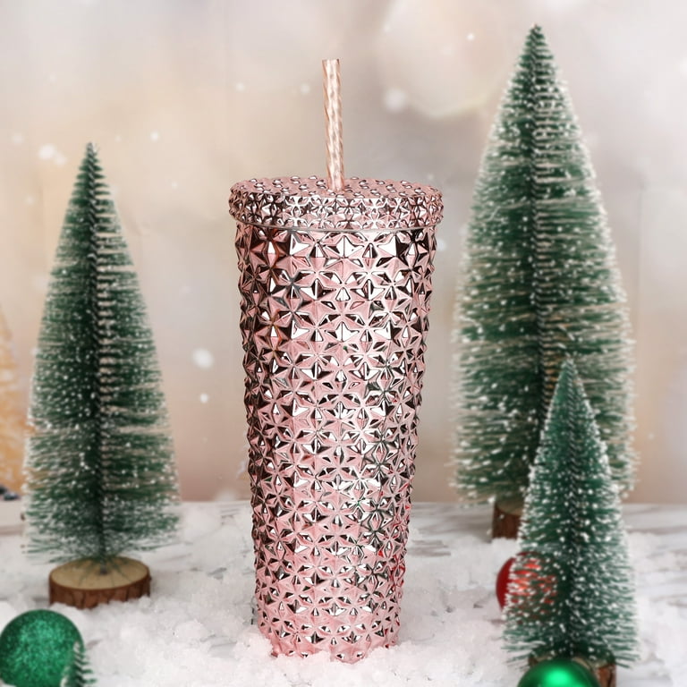 Holiday Time 26 oz Plastic Double Wall Textured Tumbler with Straw