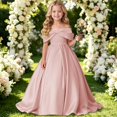 thumbnail image 3 of EnJoCho Girls Formal Dress Off Shoulder Satin Big Bow A Line Floor Length Gown For Little Girls Wedding Flower Girl Birthday Party Evening Wear, 3 of 4