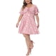 thumbnail image 2 of Vestido de Pascua de Talla Grande para Mujeres Agnes Orinda, Verano, Escote Corazón, Manga Corta Abullonada, Midi Floral, 3X Rosa Fucsia, 2 of 6