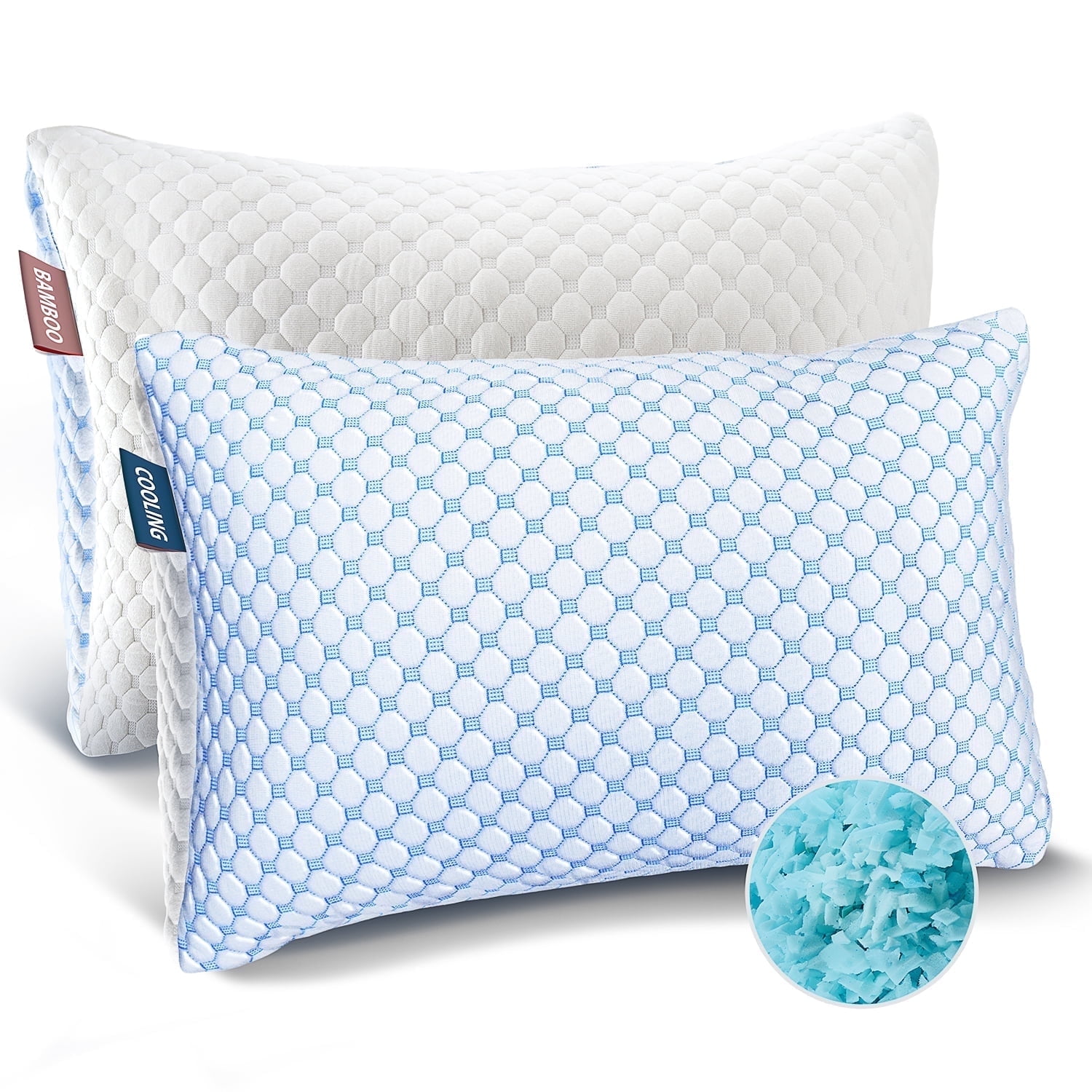 Virtu Temperature Queen Pillows Set of 2, Regulating and Adjustable Soft Memory Foam Cooling Bed Pillows Queen Size Pillows Set of 2, 20" X 30"