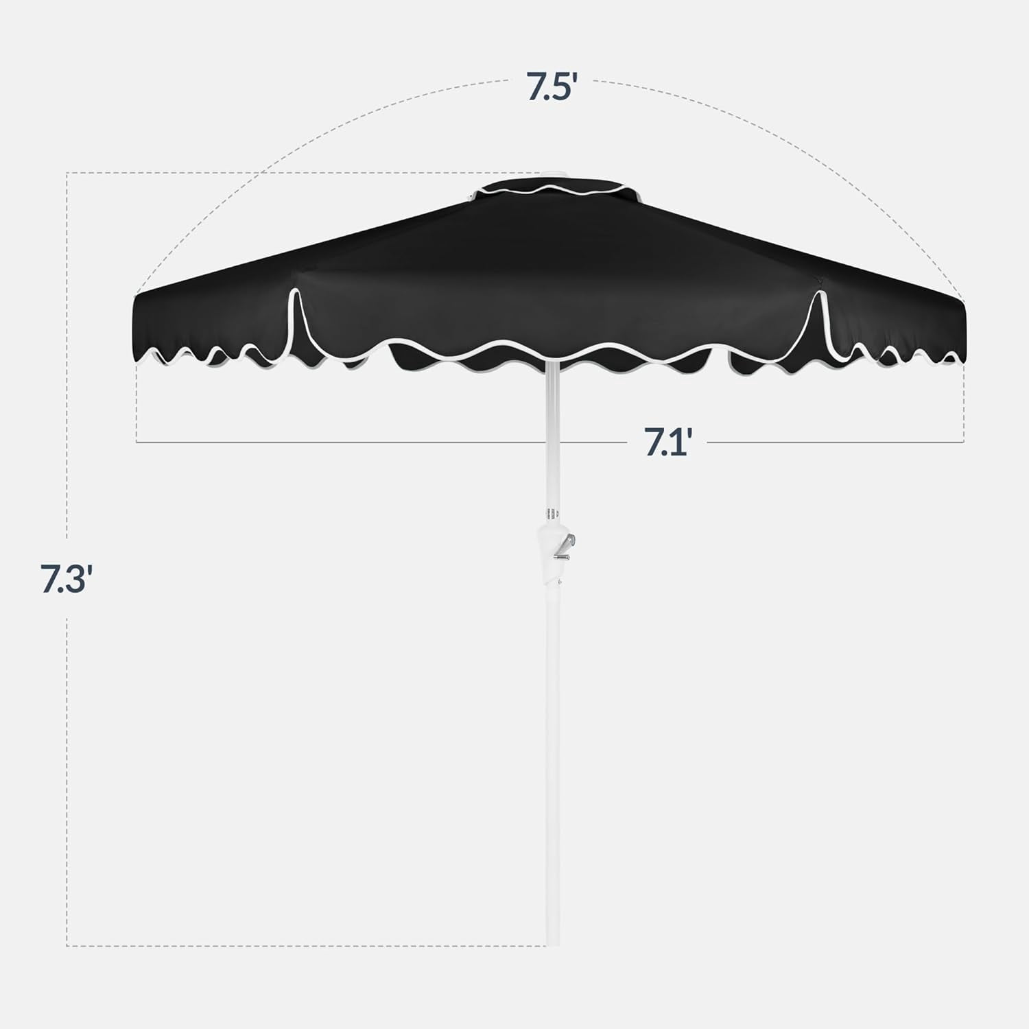 HWong 7.5ft Patio Market Umbrella with Wavy Trim, UV-Fade-Resistant 210g Canopy, Crank & Tilt, Wind Vent, Heavy-Duty Frame - Black