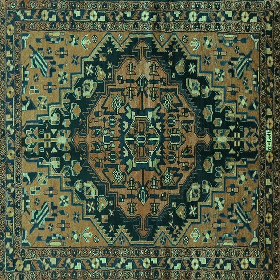 Ahgly Company Machine Washable Indoor Square Persian Turquoise Blue Traditional Area Rugs, 6' Square