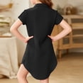 thumbnail image 2 of Y-Sunset Girls Button Down Shirt Dress, Short Sleeve Casual Linen Tunic Dress, Kids Collared Summer Dress with Pocket, Loose Fit Beach Cover Up for Girls(Black/12-13Years), 2 of 5