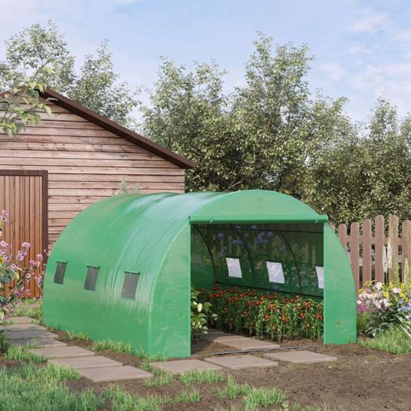 Greenhouse for Outdoors, Large Walk-in Upgraded Galvanized Metal Frame, Mesh Door Screen Window Improved Zipper Tunnel Hoop for Garden Plant WinterGreen