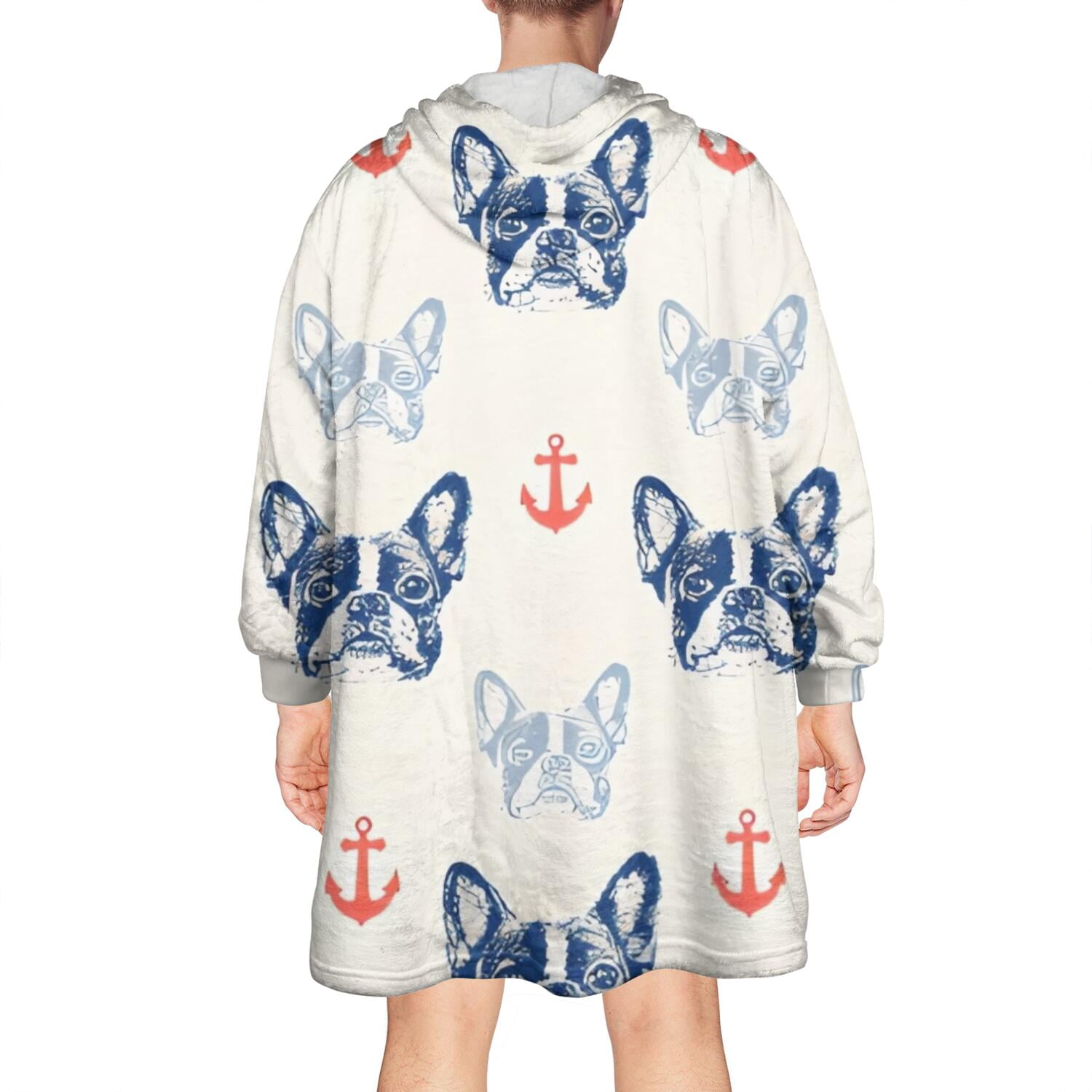 Anchor and Bulldog Dog Wearable Oversized Blanket,Wearable Blanket Hoodie for Adults,Cozy Hooded Blankets with Super Pockets,Super Warm Fuzzy Pullover for Women & Men