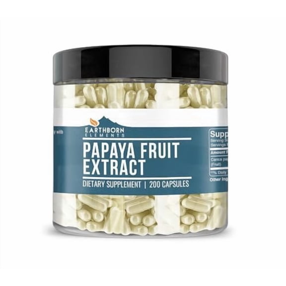 Earthborn Elements Papaya Fruit Extract 200 Capsules, Pure & Undiluted, No Additives