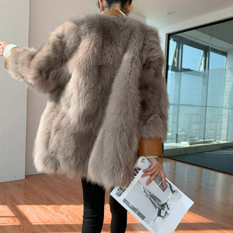 PIKADINGNIS Womens Faux Fox Fur Coat New Fashion Luxury Slim Fit Short Fur Coats  Women Autumn Winter Thicken Plush Jacket 