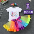 thumbnail image 3 of IBTOM CASTLE Toddler Baby Girl Unicorn 1st 2nd 3rd Birthday Outfit Romper + Rainbow Tutu Skirt + Headband + Sash + Badge 5PCS Princess Dress up Clothes Set for Cake Smash Photo Shoot, 3 of 8
