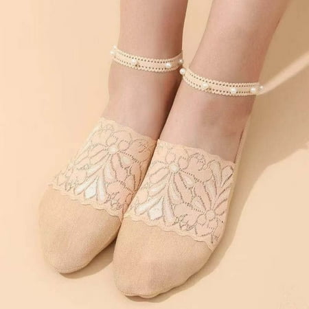 

WNG 1 Pairs Women s Pearl Lace Socks Breathable Socks Ballerina Socks Non Slip Socks Transparent Low Socks