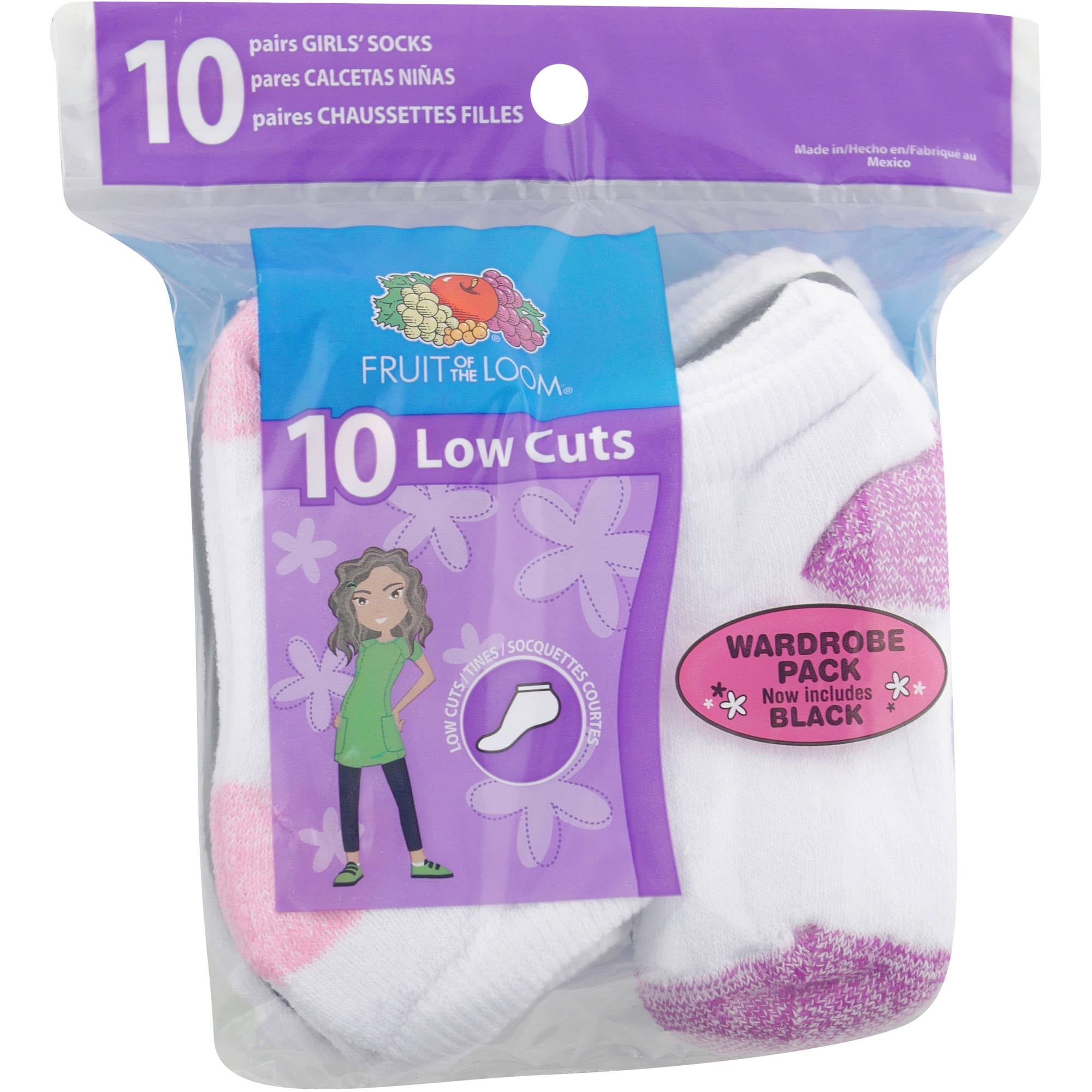 Fruit of the Loom Girls Low Cut Sock 10 Pair Value Pack