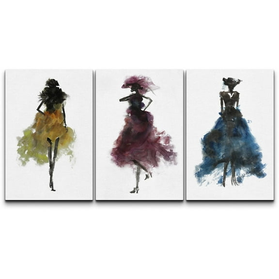 wall26 Canvas Print Wall Art Set Yellow, Pink & Blue Watercolor Fashionistas Fashion People Drawings Modern Art Bohemian Portrait Dramatic for Living Room, Bedroom, Office - 16"x24"x3 P