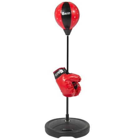 BC Products Kids Boxing Set Childrens Beginning Freestanding Reflex Punching Bag w/ Pair of (Best Boxing Gloves For Price)