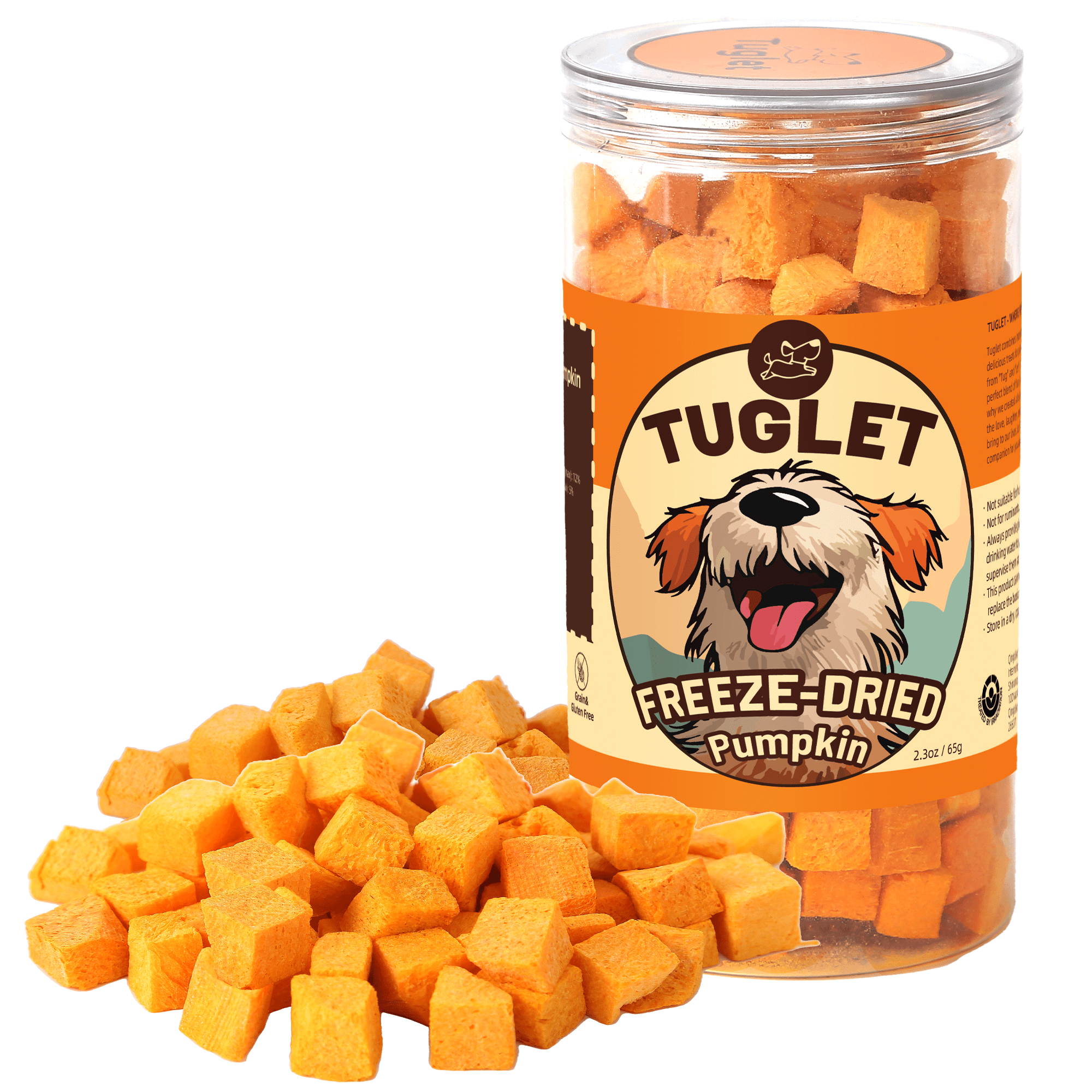 TUGLET Freeze-Dried Pumpkin Dog Treats – High Fiber, Single Ingredient Natural Snacks for Digestion & Gut Health, Healthy Food Toppers, 2.3oz