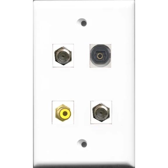RiteAV 1 Port RCA Yellow 2 Port Coax Cable TV- F-Type and 1 Port Toslink Wall Plate